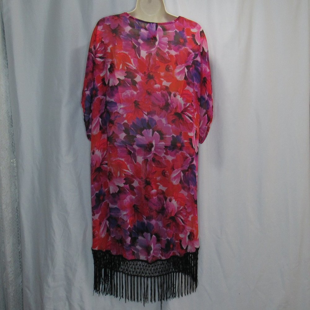 Catalina Womens Floral Print Kimono Fringe Hem Casual Cardigan Cover Ups Size S - Picture 2 of 6